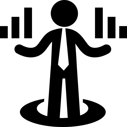 Businessman with stats graphics of bars  icon