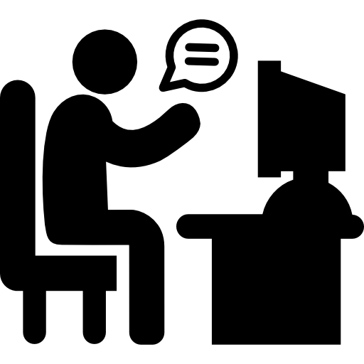 hombre en su escritorio chateando con un cliente  icono