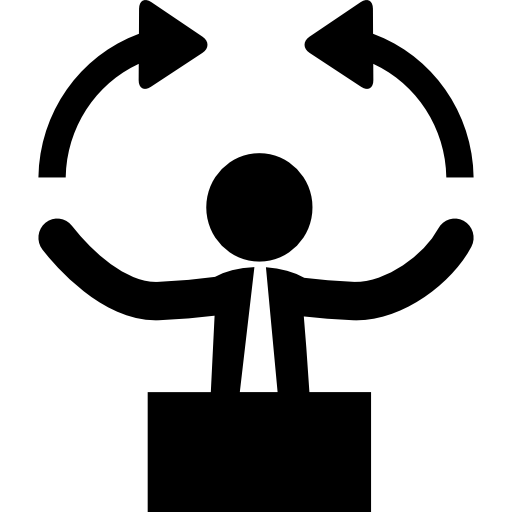 Businessman moving arms symbol with arrows  icon