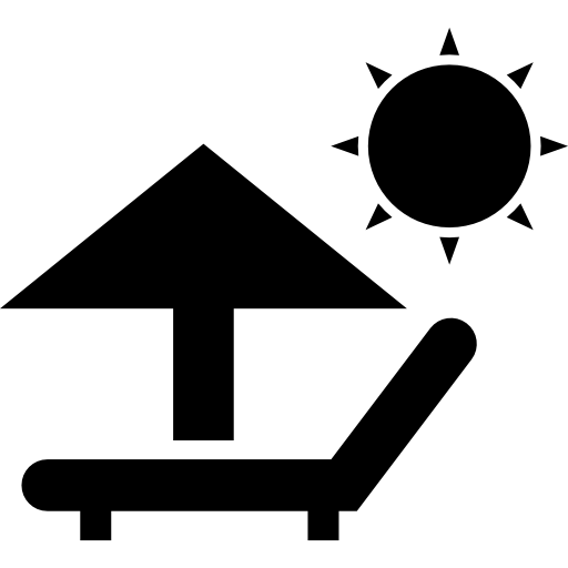 ombrellone e sedia a sdraio sotto il sole estivo  icona