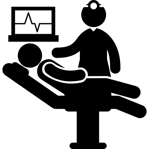 Patient lying on stretcher with medical doctor Pictograms Fill icon