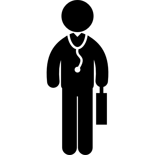 doctor en medicina de pie con maleta y estetoscopio Pictograms Fill icono