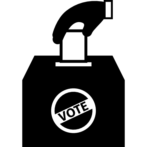 homem segurando a folha de voto na caixa  Ícone