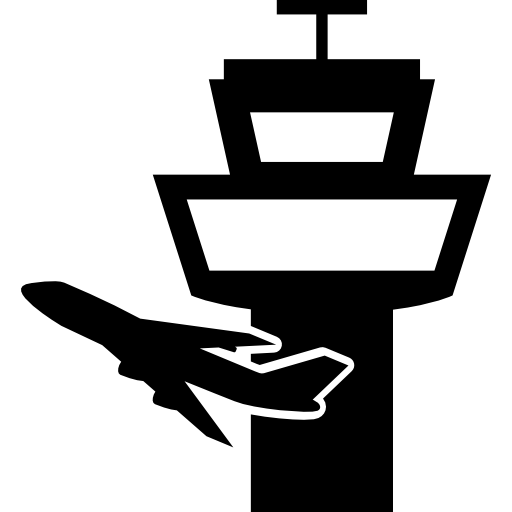 Airplane and airport tower Basic Straight Filled icon