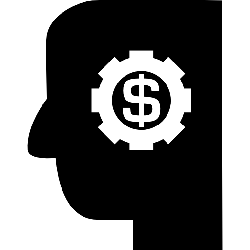 cabeza de hombre con signo de dólar en una marcha  icono