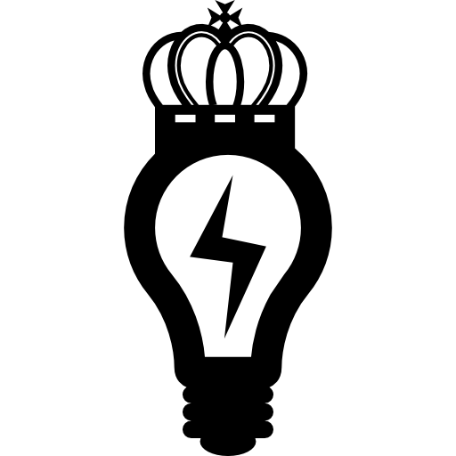 lampadina con flash bolt e una corona  icona