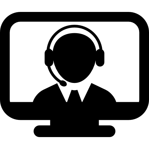 operatore con cuffia sullo schermo del monitor  icona