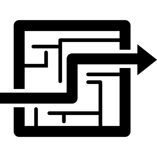 labirinto con una freccia che indica la via d'uscita  icona
