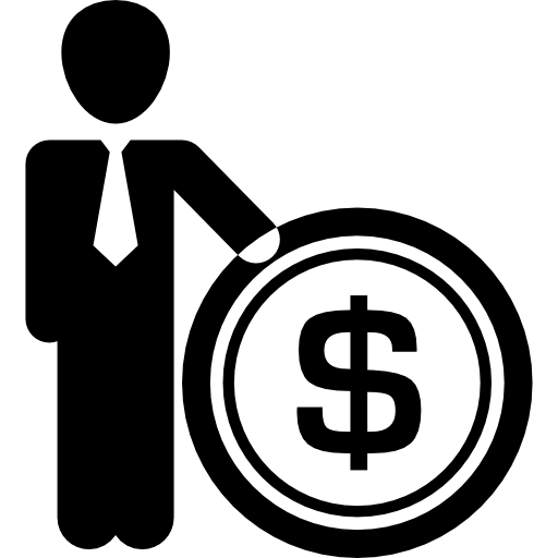 biznesmen z dolarową monetą  ikona
