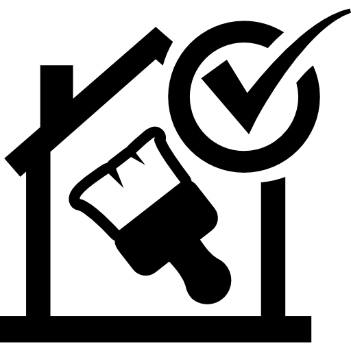 Paint brush in a house with verified sign Basic Straight Filled icon