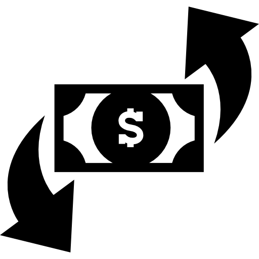 Долларовая банкнота с двумя вращающимися стрелками бизнес-символ  иконка