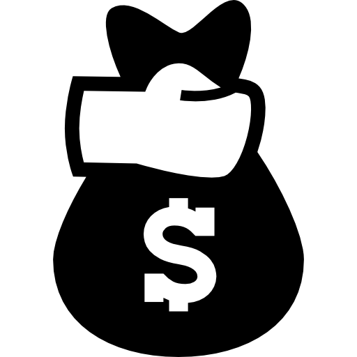 Hand holding money bag of dollars  icon