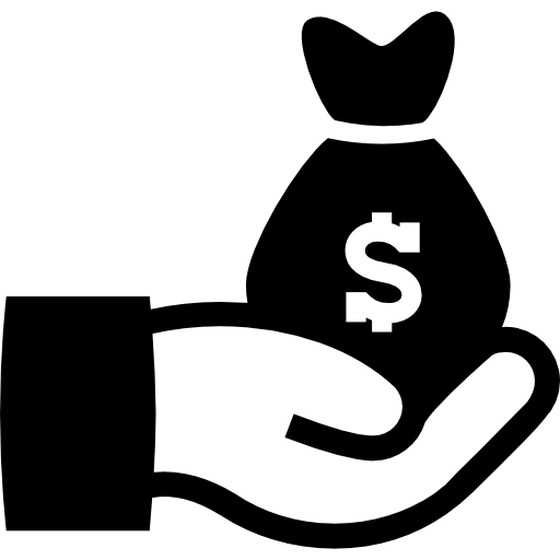bolsa de dinero de dólares en una mano  icono