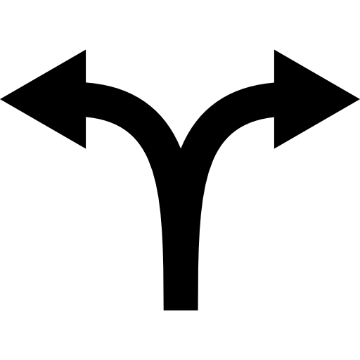 bifurcación de doble flecha a ambos lados  icono