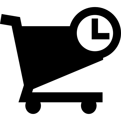 winkelwagen met tijdsymbool  icoon