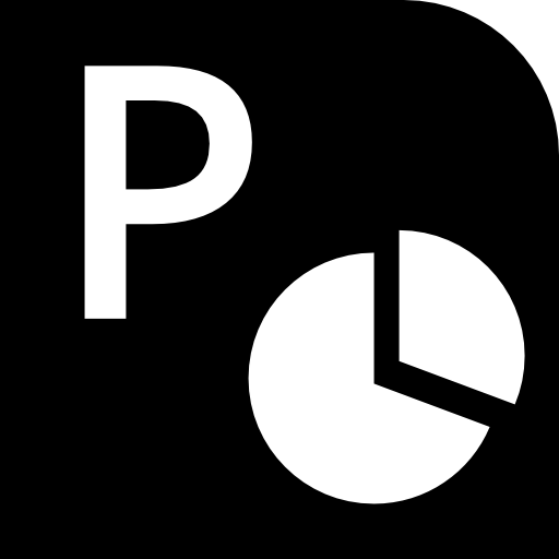 lettera p e grafica a torta in un quadrato  icona