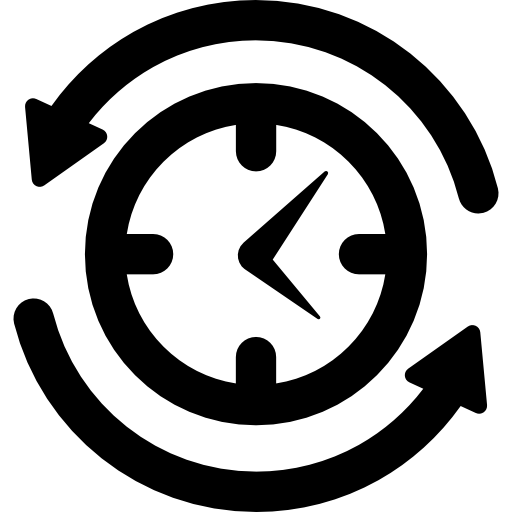 Символ поиска работы в виде часов со стрелками вокруг  иконка