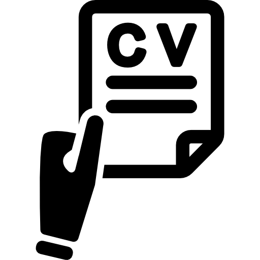 símbolo de búsqueda de empleo de una mano sujetando cv  icono