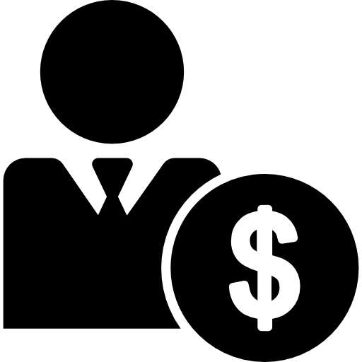 símbolo de búsqueda de trabajo de un hombre con moneda de dólar  icono