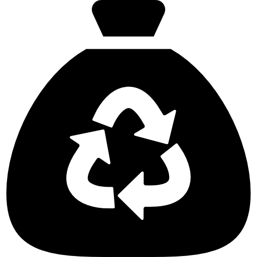 Wiping trash bag with recycle symbol of arrows triangle  icon