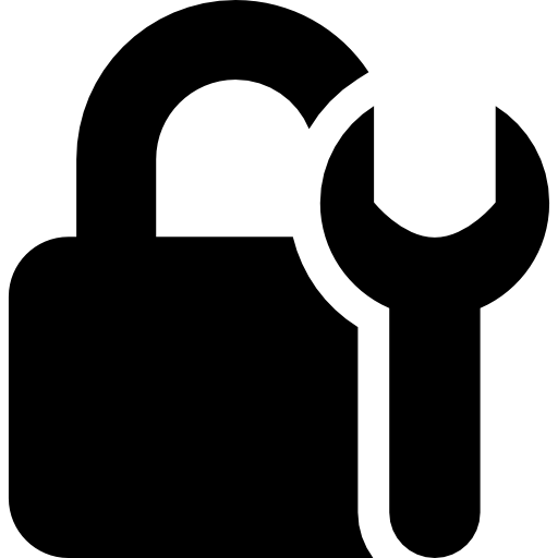 Locked padlock and a wrench tools  icon