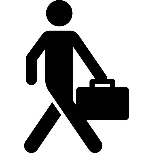 hombre de negocios caminando con maleta  icono