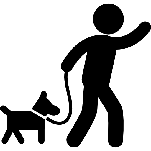 hombre que lleva un perro con un cinturón para caminar  icono