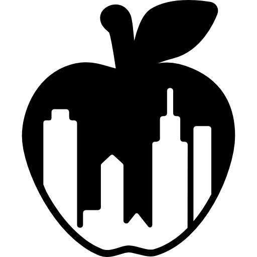 het symbool van de de stadsappel van new york met binnen gebouwenvormen  icoon