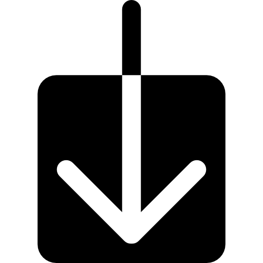 黒い四角の上にある下矢印のインターフェイス シンボルをダウンロードします。 Catalin Fertu Filled icon