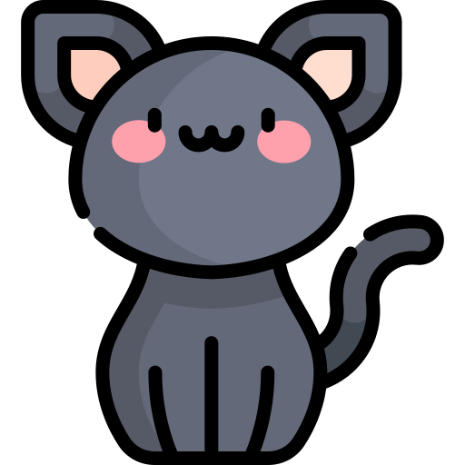 Черный кот Kawaii Lineal color иконка