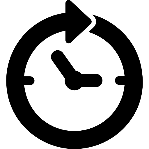 circulaire klok met pijl met de wijzers van de klok mee rond  icoon