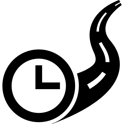 Clock on road, travel time symbol  icon