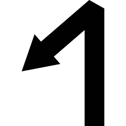 symbol strzałki w lewo w dół z jednym kątem  ikona