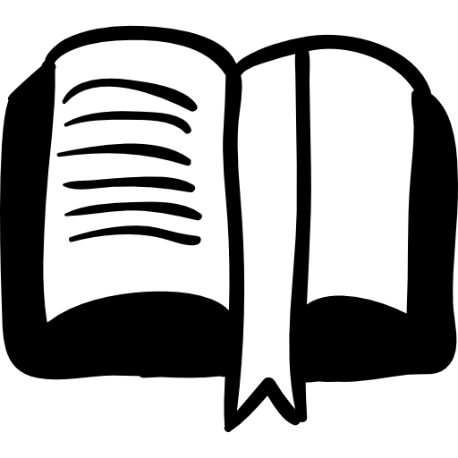 livro desenhado à mão aberto com marcador de leitura ferramenta educacional  Ícone