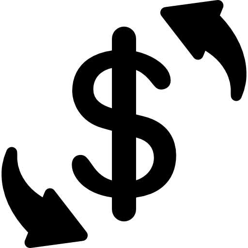 dólar con dos flechas alrededor  icono