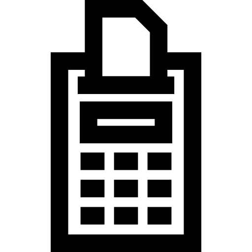 calculadora com bilhete de papel  Ícone