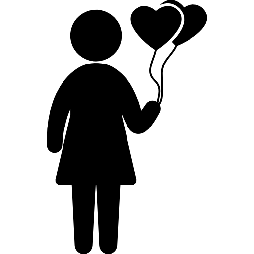silhueta de mulher com balões de corações  Ícone