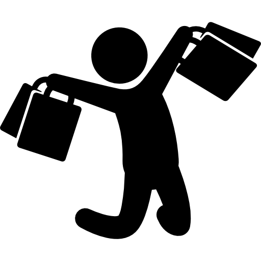 Счастливый покупатель прыгает с сумками  иконка