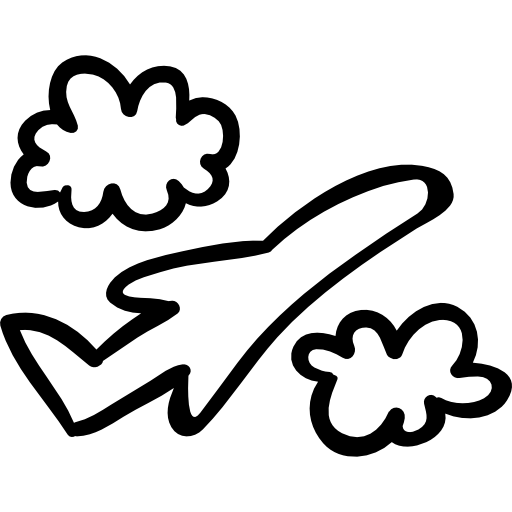 Самолет рисованной полет между облаками  иконка