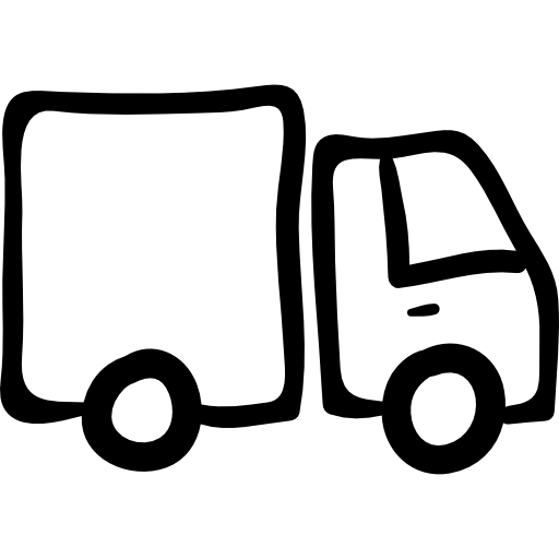camión vehículo dibujado a mano con contenedor.  icono