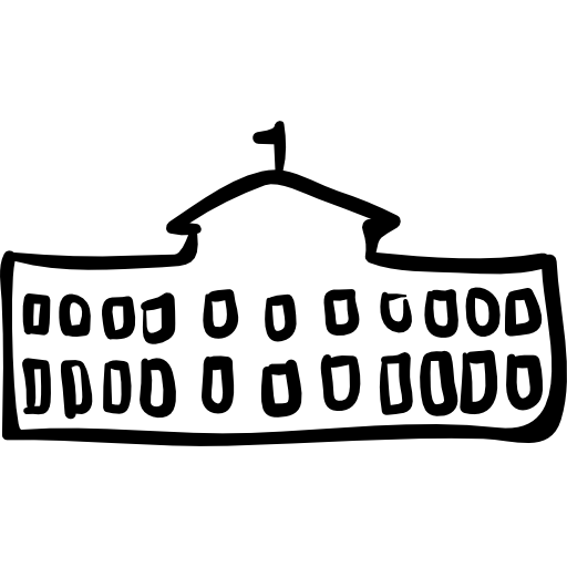 University outlined hand drawn building  icon