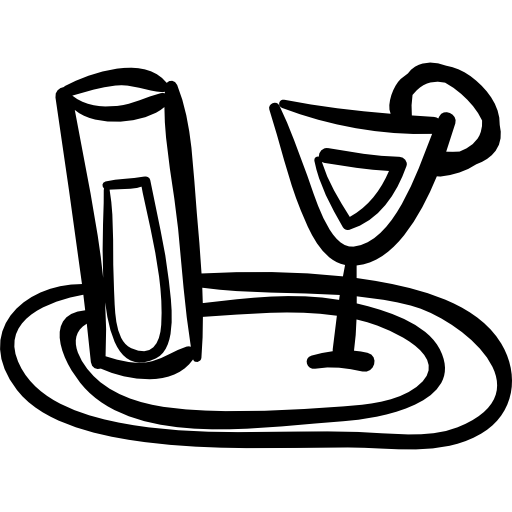 bandeja de bar con vasos de bebidas dibujados a mano  icono