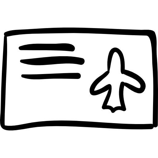 bilhete de avião desenhado à mão em papel  Ícone