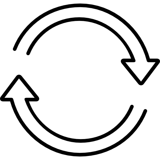due frecce in senso orario che ruotano il contorno ultrasottile del cerchio  icona