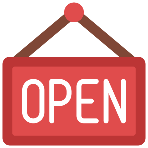 Open sign Juicy Fish Flat icon