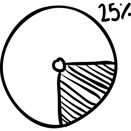 gráfico circular con rayas del 25 por ciento  icono
