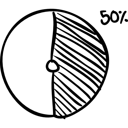 Круг графика с 50-процентным полным эскизом  иконка