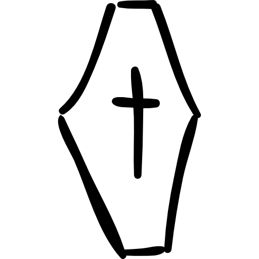 Coffin hand drawn shape with a cross  icon