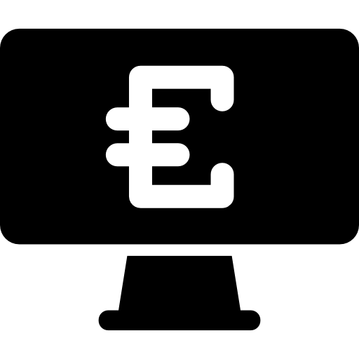 Euro currency sign on monitor screen  icon