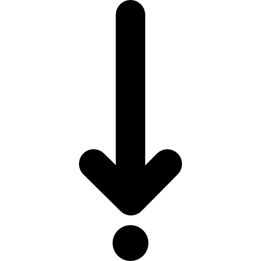 flecha recta hacia abajo apuntando a un punto  icono